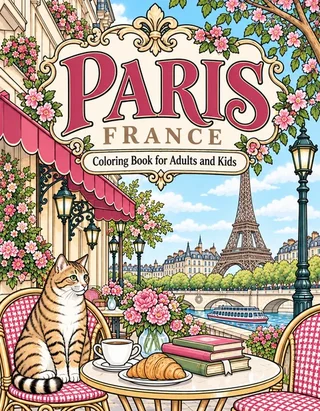 Paris Coloring Book for Adults cover illustration by Louisa May Carson