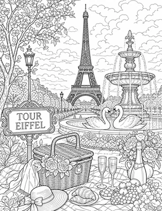 Detailed coloring page of Eiffel Tower Rising
