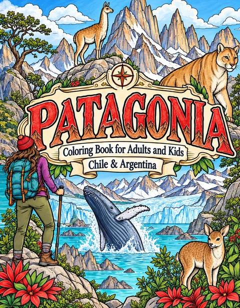 Patagonia Coloring Book for Adults cover illustration by Louisa May Carson