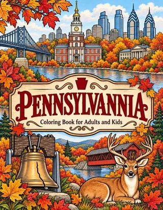 Pennsylvania Coloring Book for Adults cover illustration by Louisa May Carson