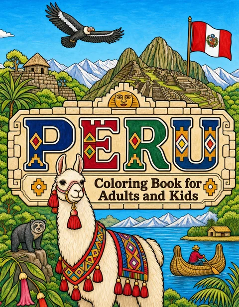 Peru Coloring Book for Adults cover illustration by Louisa May Carson