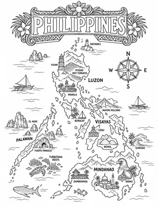 Illustrated travel map of Philippines landmarks and attractions