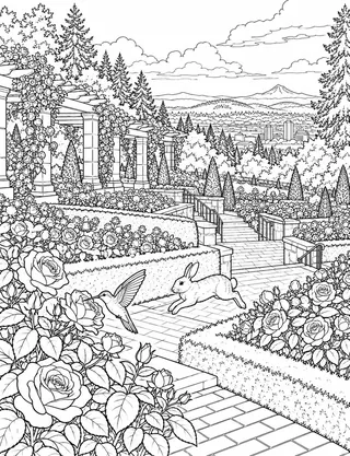 Detailed coloring page of International Rose Test Garden Terraces