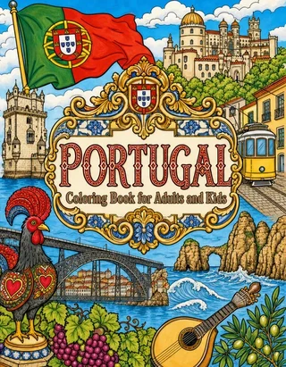 Portugal Coloring Book for Adults cover illustration by Louisa May Carson