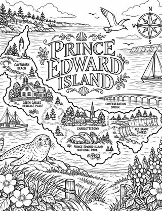 Illustrated travel map of Prince Edward Island landmarks and attractions