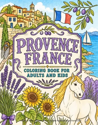 Provence Coloring Book for Adults cover illustration by Louisa May Carson