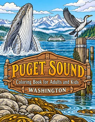 Puget Sound Coloring Book for Adults cover illustration by Louisa May Carson