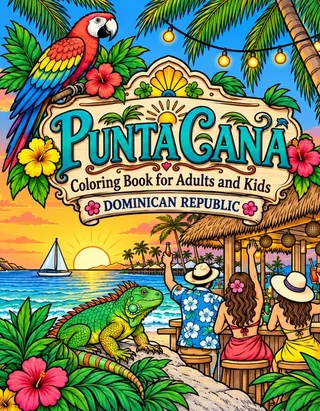 Punta Cana Coloring Book for Adults cover illustration by Louisa May Carson