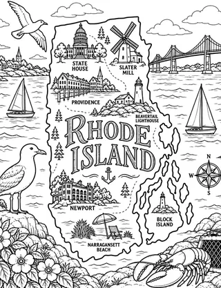 Illustrated travel map of Rhode Island landmarks and attractions