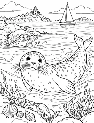Detailed coloring page of Harbor-seal-rocky-coast
