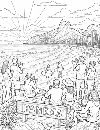 Copacabana Rio de Janeiro coloring page with detailed line art