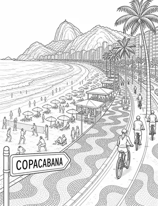 Detailed coloring page of Ipanema And Arpoador featuring Ipanema sign