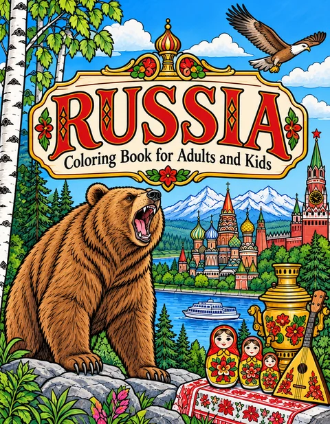 Russia Coloring Book for Adults cover illustration by Louisa May Carson