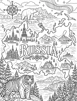 Illustrated travel map of Russia landmarks and attractions