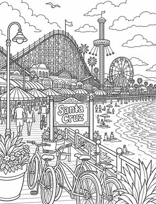 Detailed coloring page of West Cliff Drive