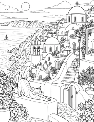 Detailed coloring page of Oia Caldera Crown