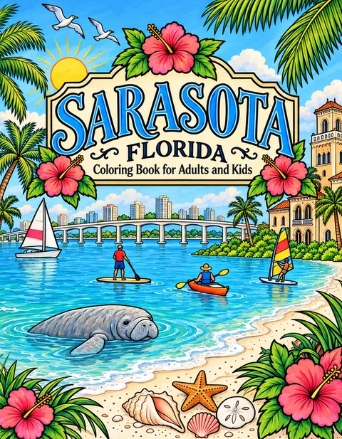 Sarasota Coloring Book for Adults cover illustration by Louisa May Carson