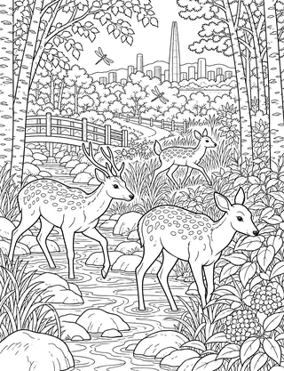 Detailed coloring page of Seoul Forest deer grove