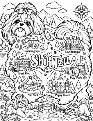 Illustrated travel map of Shih Tzu landmarks and attractions