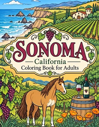 Sonoma Coloring Book for Adults cover illustration by Louisa May Carson