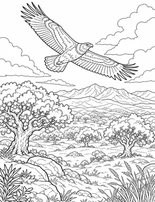 Detailed coloring page of Segovia aqueduct with storks landing
