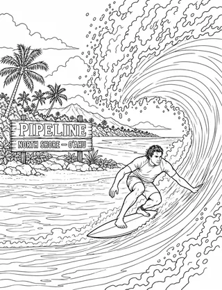 Detailed coloring page of Pipeline North Shore Barrel