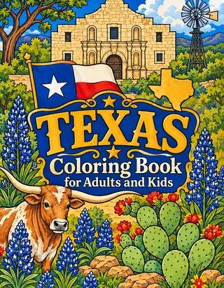 Texas Coloring Book for Adults cover illustration by Louisa May Carson