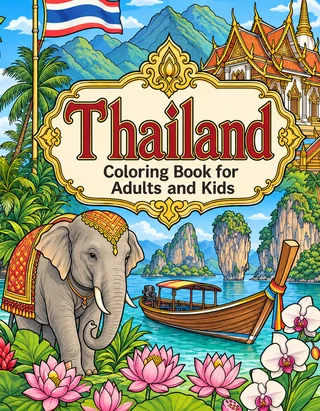 Thailand Coloring Book for Adults cover illustration by Louisa May Carson