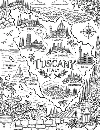 Illustrated travel map of Tuscany landmarks and attractions