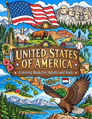 United States Coloring Book for Adults cover illustration by Louisa May Carson