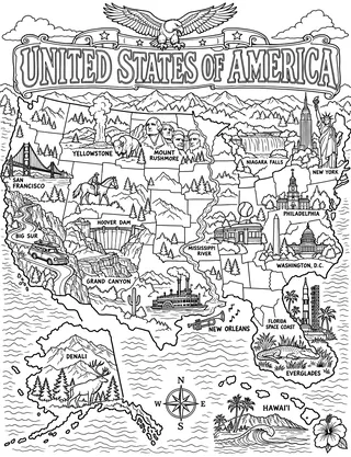 Illustrated travel map of United States landmarks and attractions