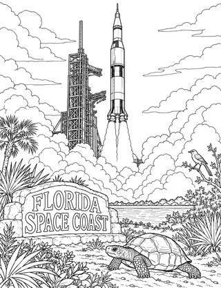 Detailed coloring page of Apollo 11 Saturn V Launch