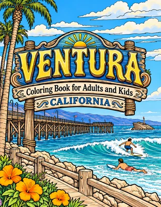 Ventura Coloring Book for Adults cover illustration by Louisa May Carson