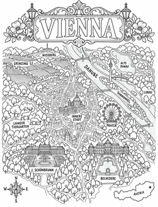 Illustrated travel map of Vienna landmarks and attractions