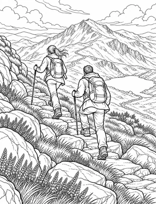 Detailed colouring page of Mount Snowdon Hiking Ascent