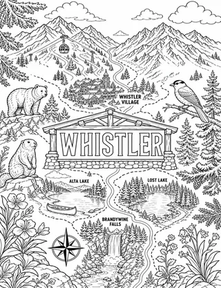 Illustrated travel map of Whistler landmarks and attractions